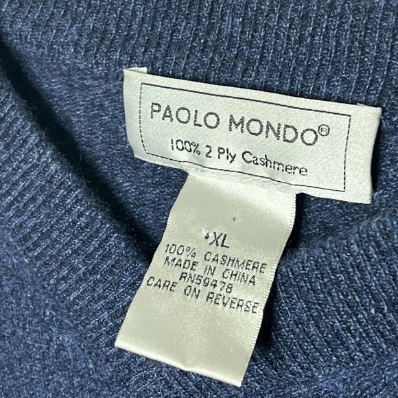 Paolo Mondo Two Ply 100% Cashmere Navy Blue Men's V Neck Sweater XL - Picture 3 of 9
